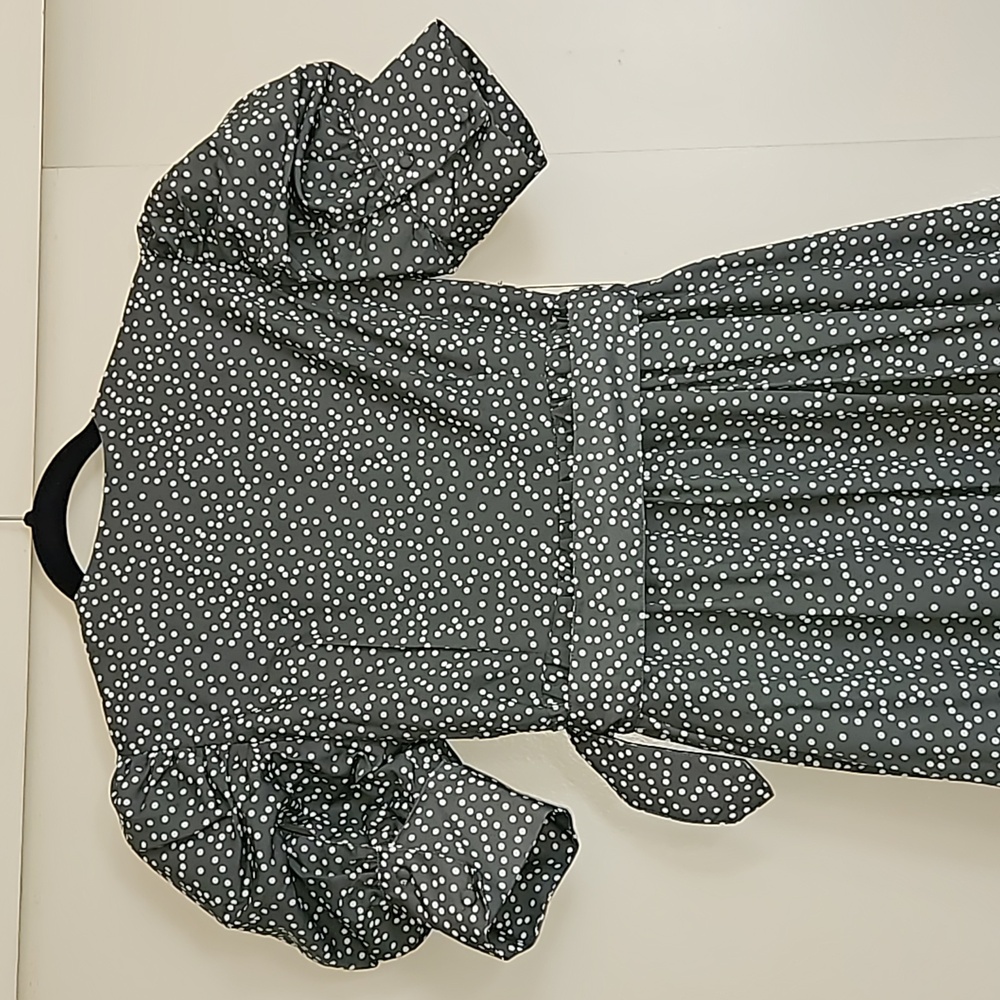 OPT Green Papin Short Balloon Sleeves Belted Midi Sundress Small Polka Dots - Picture 10 of 16